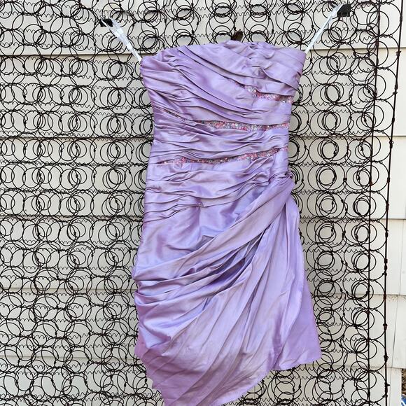 Y2K Alfred Angelo purple ruched sequin short strapless prom dress - Picture 3 of 10